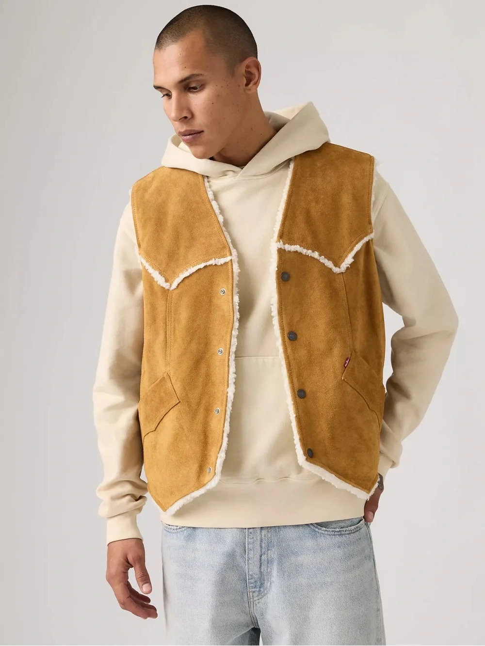 Levi’s Evening Sun Vest  Genuine Suede Sherpa-Lined Mens Medium NWT $298
